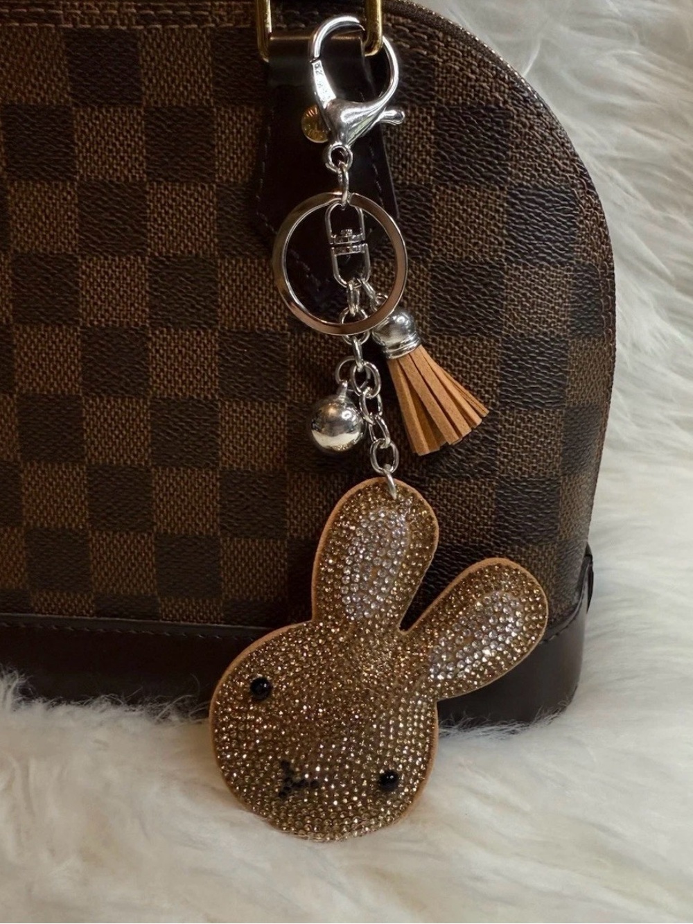 Sparkling Bunny rabbit Keychain bag Charm in Tan